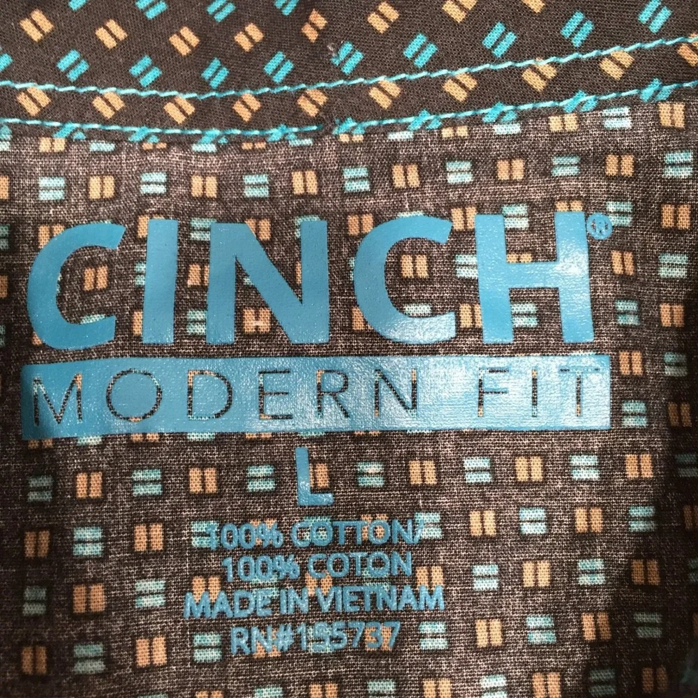 Cinch Mens Shirt Modern Fit Western Geometric Snap L Black Teal